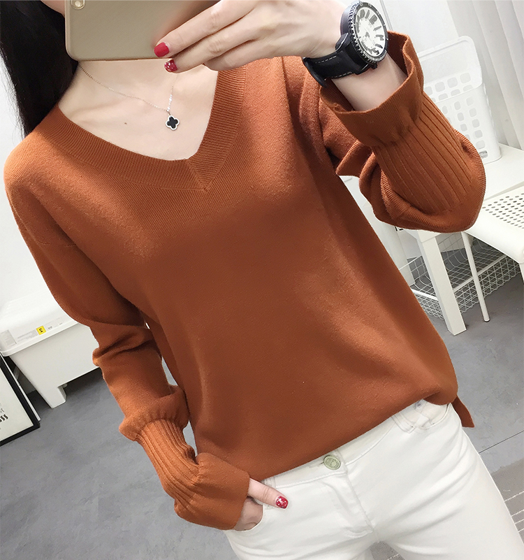 2018 thời trang mới hoang dã cổ chữ V xù lông dài tay đan đáy áo ngắn đoạn áo len nữ áo len nữ đẹp