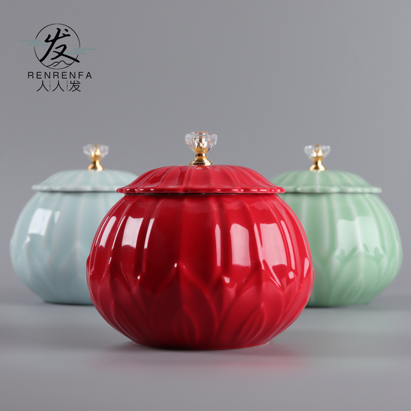 Tea ceramic tea canister sealing tank for household tea cans storage tank green tea porcelain tea pu-ba tea pot