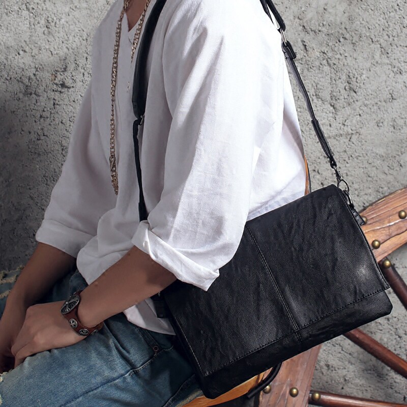 Han version men's single shoulder bag Leisure Chauded satchel satchel bag genuine leather minimalist Yoo Youth Multi-functional sport Shoulder Bag