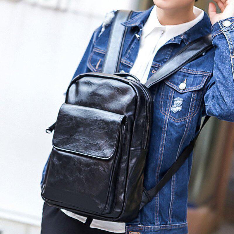 Men's double shoulder bag genuine leather Shoulder Bag Men Casual Han Edition Bull Leather Fashion Trends Brief College Students School Bag Travel Bag