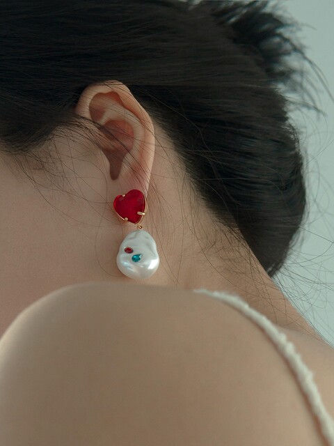 Oups Song Qian same style Cai Wenjing pearl diamond red love pearl ...