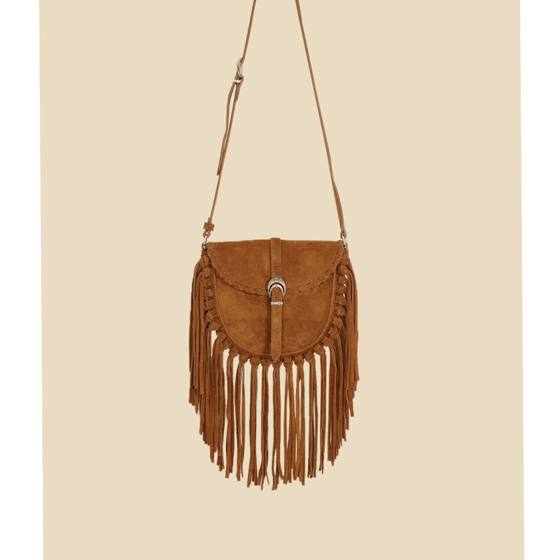 Cai Wenjing's Same Style Forms Italian Suede Crossbody Tassel Bag, Shoulder Bag for Women, Niche Light Luxury with a High-End Feel