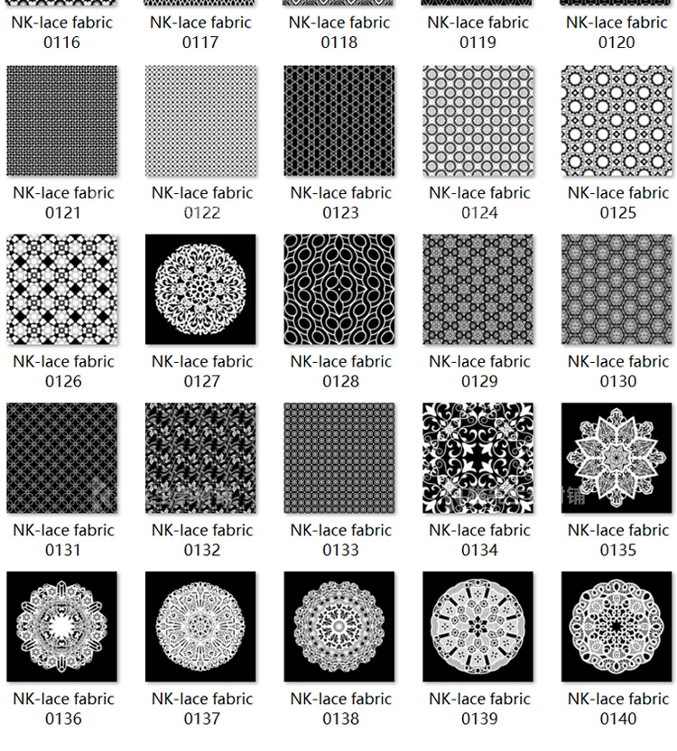 140张蕾丝花边织物图案无缝纹理贴图