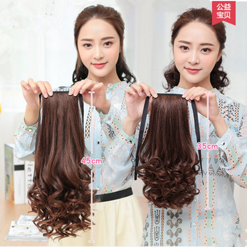 Pony-tailed real hair wig ponytail female long strap pear flower roll ponytail real hair realistic curly hair ponytail wig