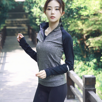 Beautiful women follow me to exercise autumn new stand-up collar half-zipper contrast color top quick-drying high elastic thin fitness long-sleeved