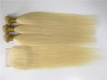 613# Straight Blonde Human Hair Weaves with Lace Closure wig