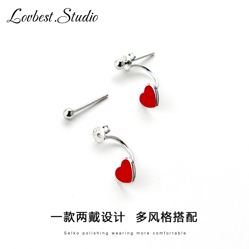 S925 Silver Rod Heart Needle S925 Care in Love Two Earrings out of the girl's earrings