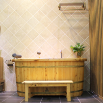 Jiaxi wooden barrel fashion 7 with faucet wide edge Bath bucket with hardware faucet large toilet whole wooden barrel