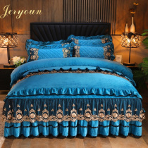 European Milk Crystal Flag Bedshirt Four Pieces Winter Weeks Heat Double-sided Confused