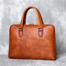 Retro hand-painted vegetable tanned cowhide briefcase leather fashion square messenger bag first layer cowhide handbag mens bag