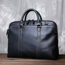 Retro first layer cowhide laptop bag mens handmade leather high-end briefcase casual messenger bag commuter bag