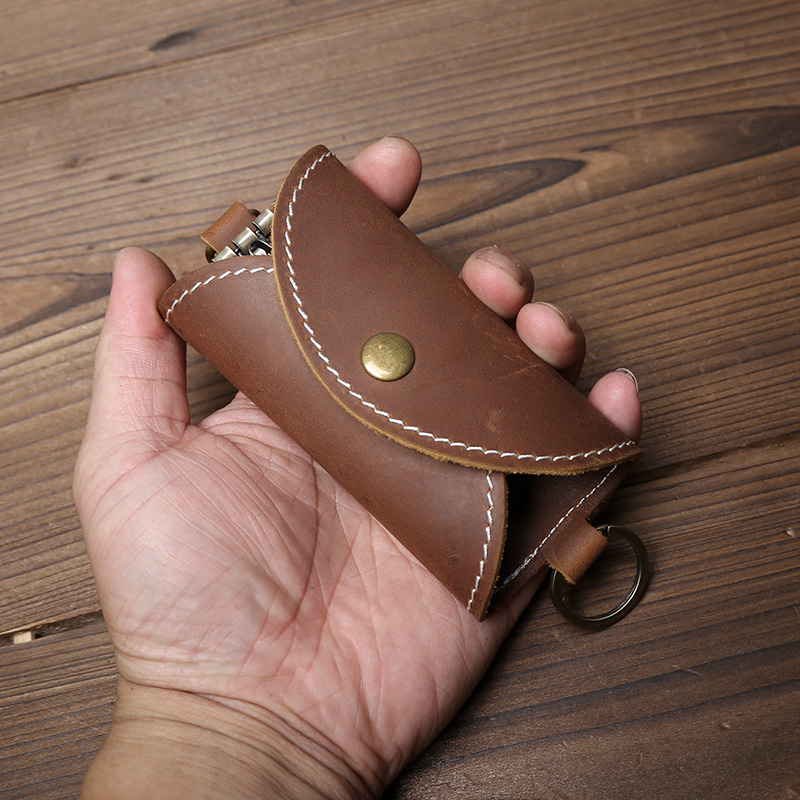 The first layer of cowhide simple large-capacity key bag crazy horse leather women's card bag multi-functional men's waist padlock keychain card