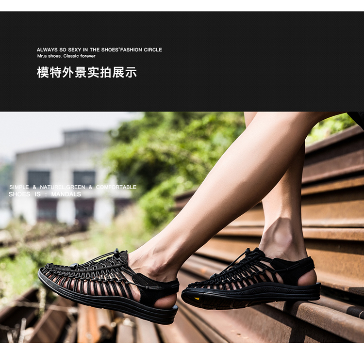 Dép nam 2018 hè mới dệt tay thời trang giày thủy triều Baotou giày đi biển Roman sandal nam giản dị sandal nam