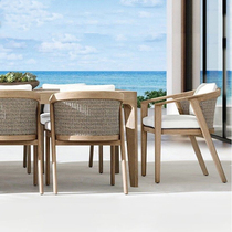 Solid wood table and chair courtyard villa hotel garden rattan chair outdoor leisure teak waterproof sunscreen outdoor table and chair combination