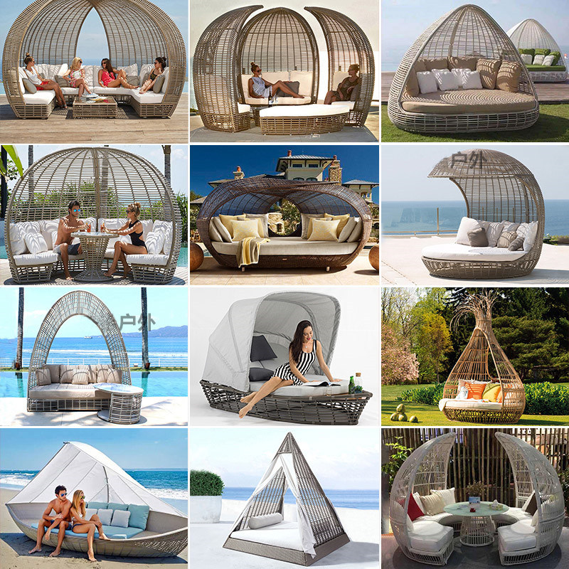Outdoor scenic area big bed sofa resort courtyard net red bird's nest rattan round bed outdoor leisure waterproof furniture