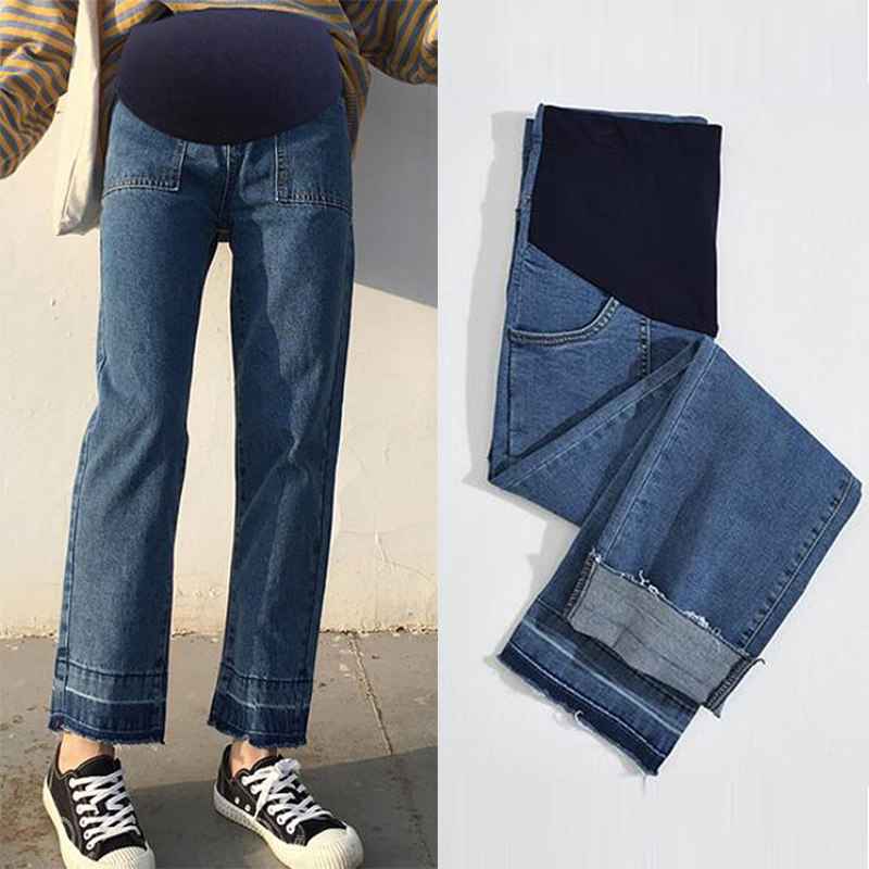 Pregnant Woman Straight Drum Jeans Outside Wearing Spring and Autumn Tidal Moms Fashion Spring Summer Dress Fashion Loose Broadlegged Pants Thin
