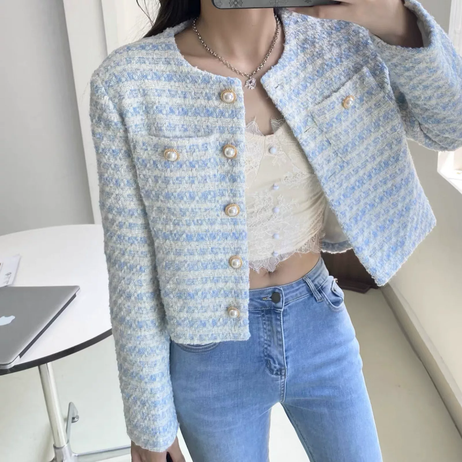 Осеннее пальто, дизайн короткого кардигана, стиль Chanel, коллекция 2023, французский стиль, городской стиль