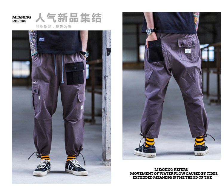 Ins super fire country triều hip hop port bf chùm chân nam và nữ nhiều túi dụng cụ quần rộng chân rộng quần kaki nam ống đứng