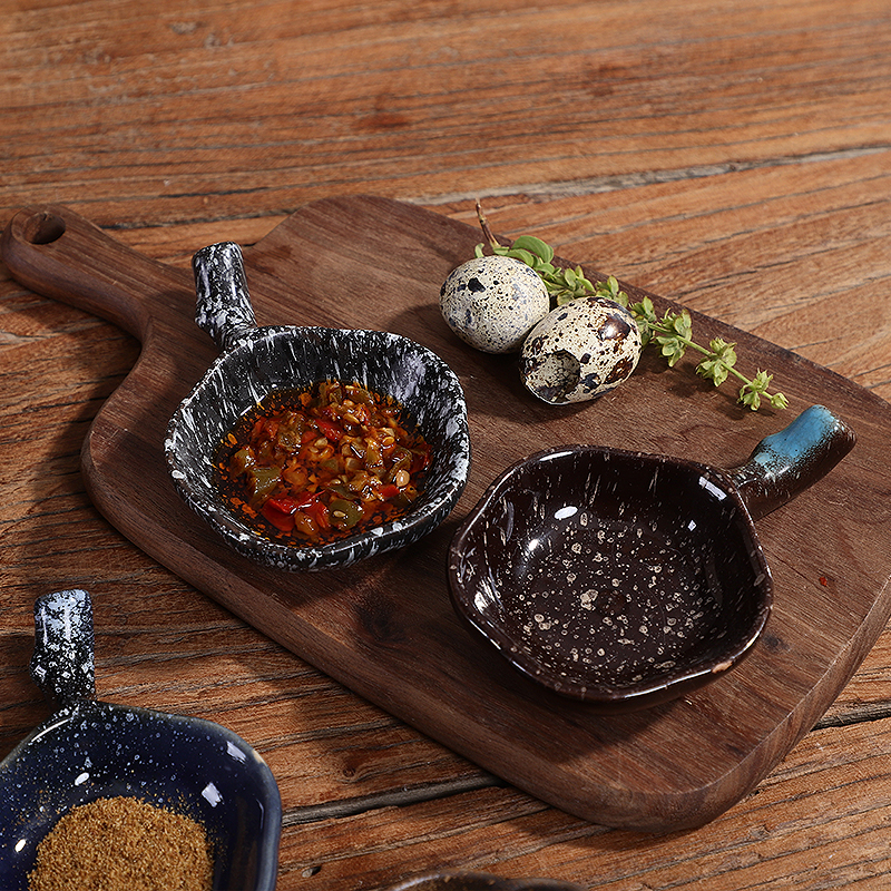 Japanese-style small plate household with handle ceramic dish commercial sauce disk disk disk dip disk