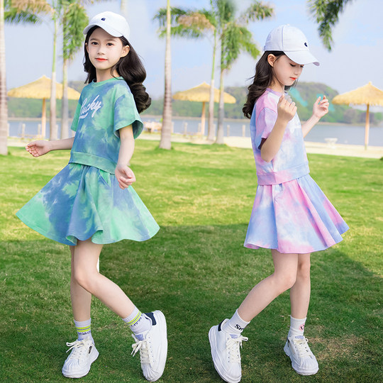 女童迷彩套装裙子夏装2024新款洋气jk制服羽毛球裙中大童百褶裙裤