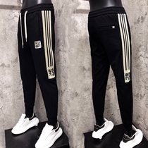 Spring striped casual pants men trend plus knitted beam foot sweater elastic wear fit-in jersey fit-fix little feet Harlen pants men