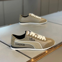 Light luxury embroidered mens shoes in spring 2023 new casual plate shoes thick sole crack leather fashion trend shoes men