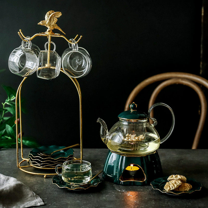 English afternoon tea tea set Flower tea set Nordic light luxury crown ceramic glass boiled fruit candle teapot