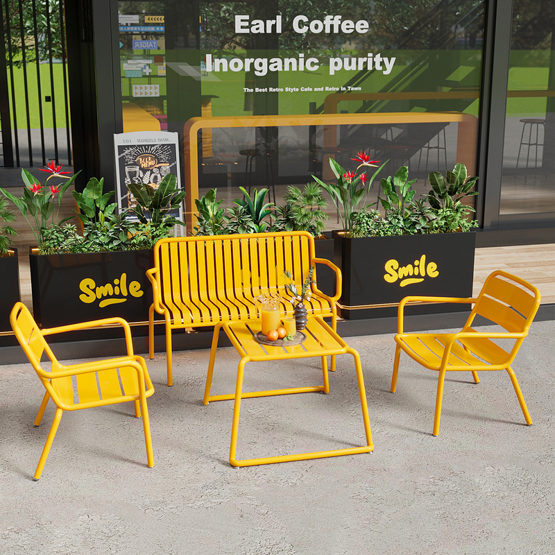 Outdoor Cafe Table and Chair Set, Yellow Leisure Negotiation and Reception Sofa Chair, Simple and Fresh
