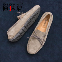 European Station Summer New Leisure Inlenium Soft Bottom Bull Leather Bean shoes Mens breathable genuine leather One foot pedal sloth shoe damp