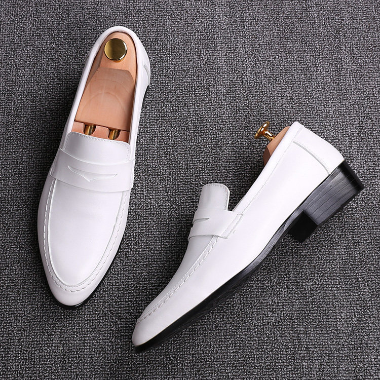 European station genuine leather white leather shoes men's inner heightening breathable spring and summer lazy man One foot pedal casual Inron pointed youth