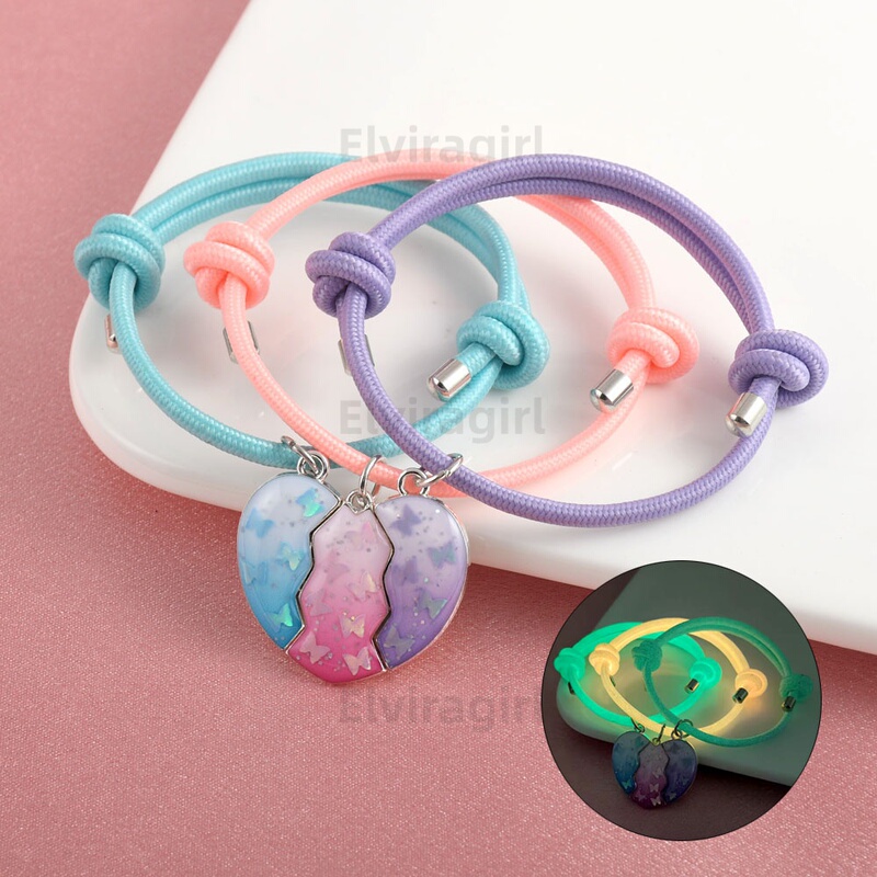 Three-Person Heart-Shaped Butterfly Sequin Patchwork Magnetic Best Friend Bracelet, Friendship Bracelet, Friendship Commemorative Birthday Gift