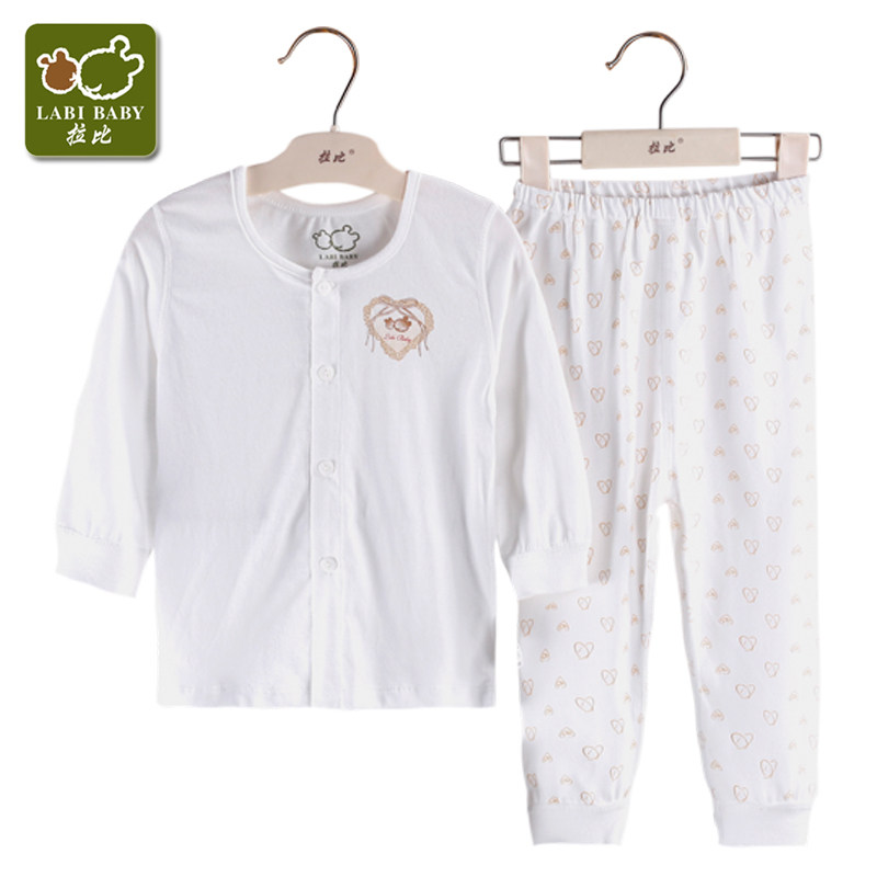Rabbi underwear sweet peach heart baby baby full open suit boys and girls spring and summer single-sided cloth thin clothes set