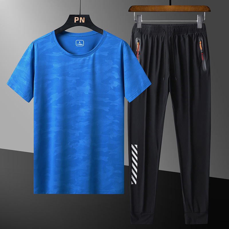 Shengtianlong ice silk quick-drying men's T-shirt summer short-sleeved sports and leisure sports suit men's outdoor long pants men