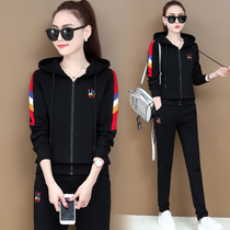 Large size sportswear suit suit women spring and autumn 2021 New Korean fashion hooded sweater trousers casual two-piece set