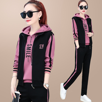 Leisure sports suit women Spring and Autumn 2019 new Korean fashion slim vest hooded pullover sweater three sets
