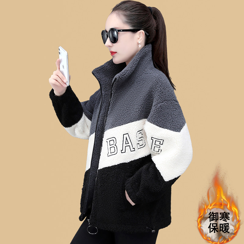 Lamb wool coat women's autumn and winter 2022 new style plus velvet thickened particle lamb velvet top polar fleece sweater
