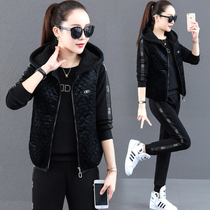 Winter sports suit womens 2021 New sweater plus velvet thickened foreign atmosphere thin leg pants casual three-piece set