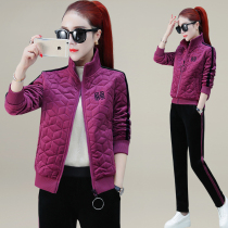 Sportswear set womens autumn and winter 2021 New Fashion warm clothes plus velvet padded padded casual two-piece set