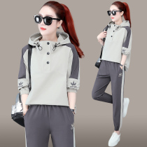 Spring and Autumn Sports Leisure Set Womens 2021 New Korean Hooded Sweatshirt Slim Running Clothes Tide Brand Two-Piece Set