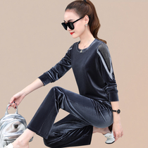 Golden Velvet Leisure Sportswear Set Women 2021 Spring and Autumn New Korean Large Size Loose Slim Two-Piece Tide