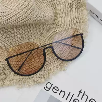 ins glasses tide retro half-frame brown sunglasses female 2019 Net Red big frame concave shape Street Photo Sunglasses women