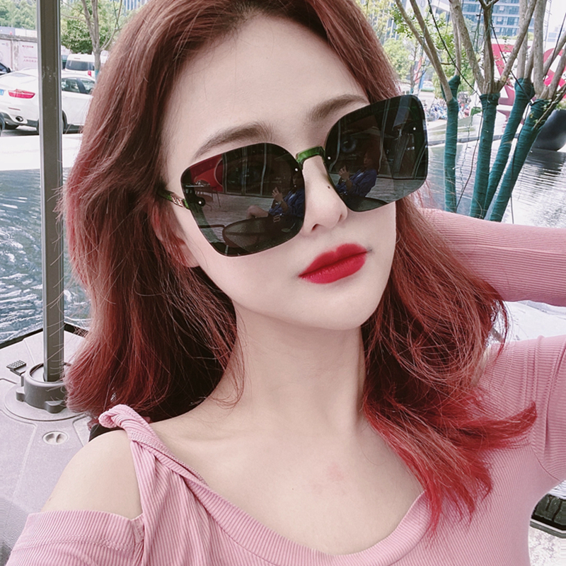 New large frame polarizing sunglasses women fashion square round face sunglasses tide frameless face small net red glasses men