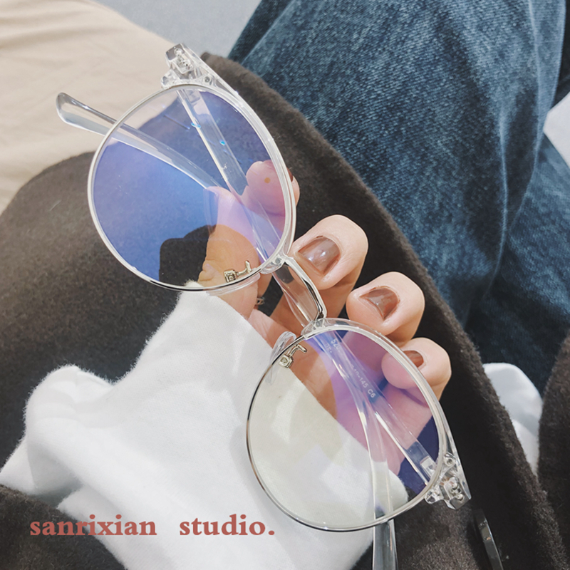 Korean soft girl ins wind TR ultra-light half-frame metal flat mirror rice nail eyebrows anti-blue light glasses can be matched with myopia