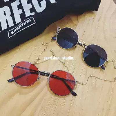 Star sunglasses with the same style round retro metal frame ocean film sunglasses round face glasses with net red sunscreen