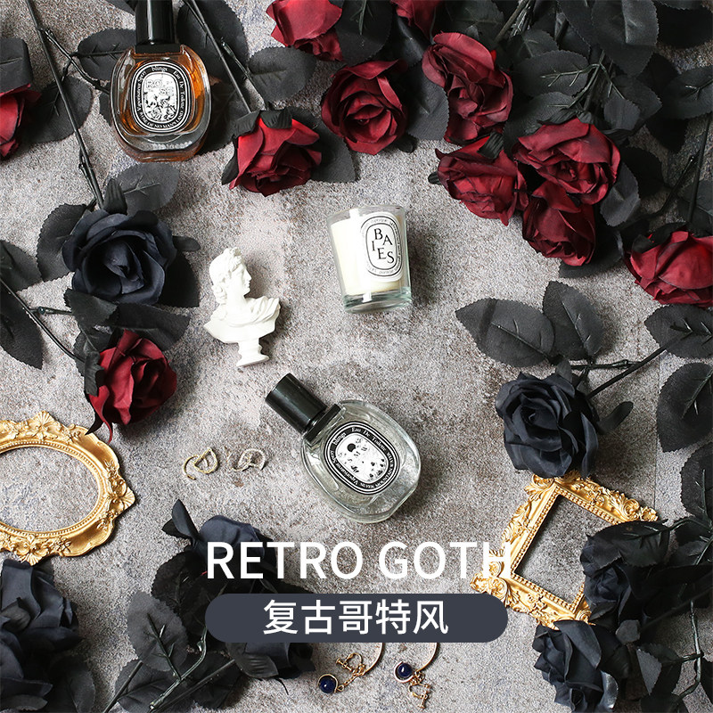 Retro Gothic Wind Black Emulation Rose Flowers Dark Wind Write True Photography Background Paper Photography Dark Red Rose