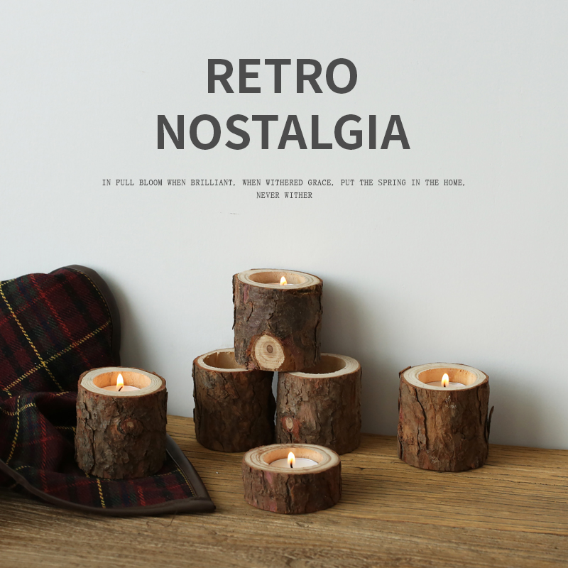 ins wind original ecological retro nostalgic tree stump wooden candlestick photo props Korean chic ornaments home studio