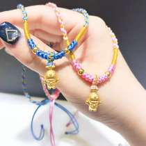 Gold 3D hard gold Doraemon foot Golden Blue fat robot cat Dingdang cat bracelet braided rope transfer bead pendant