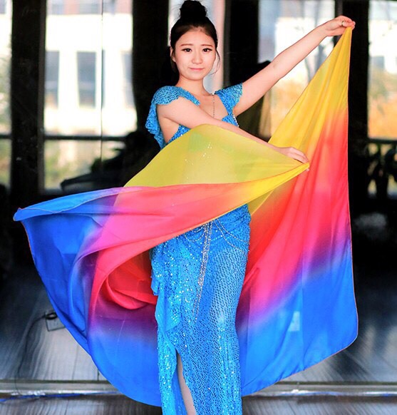 Belly dance yarn towel dancer dance hand yarn performance gig practice hand tossed towels progressively colored with seven colorful silk scarves