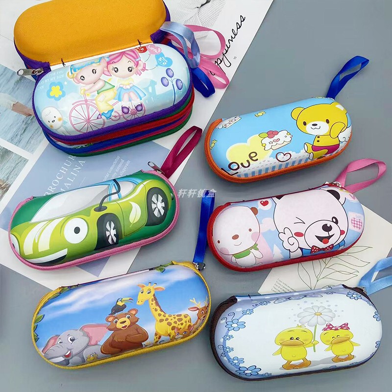 Children's Large Frame Myopia Sunglasses Cartoon Zipper Glasses Case Printed Cute Portable Anti-Pressure and Anti-Fall Student Ready Stock