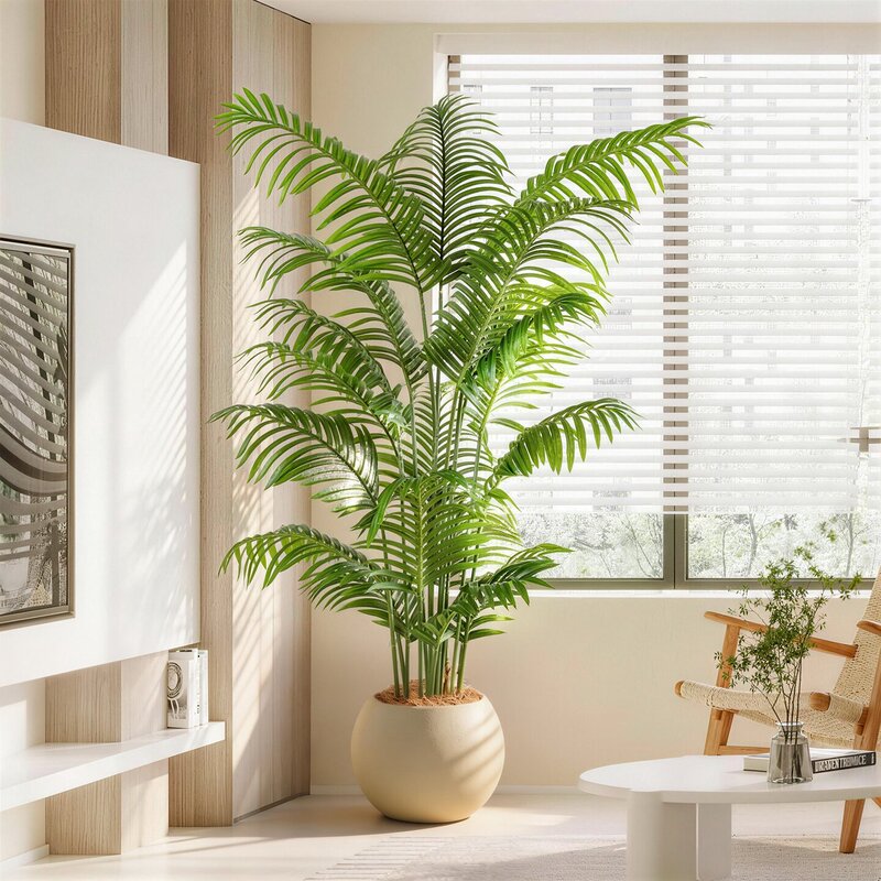 High-End Light Luxury Artificial Areca Palm Plant, Floor-Standing Bonsai for Indoor Living Room, Realistic Fake Tree Decoration Next to the Sofa
